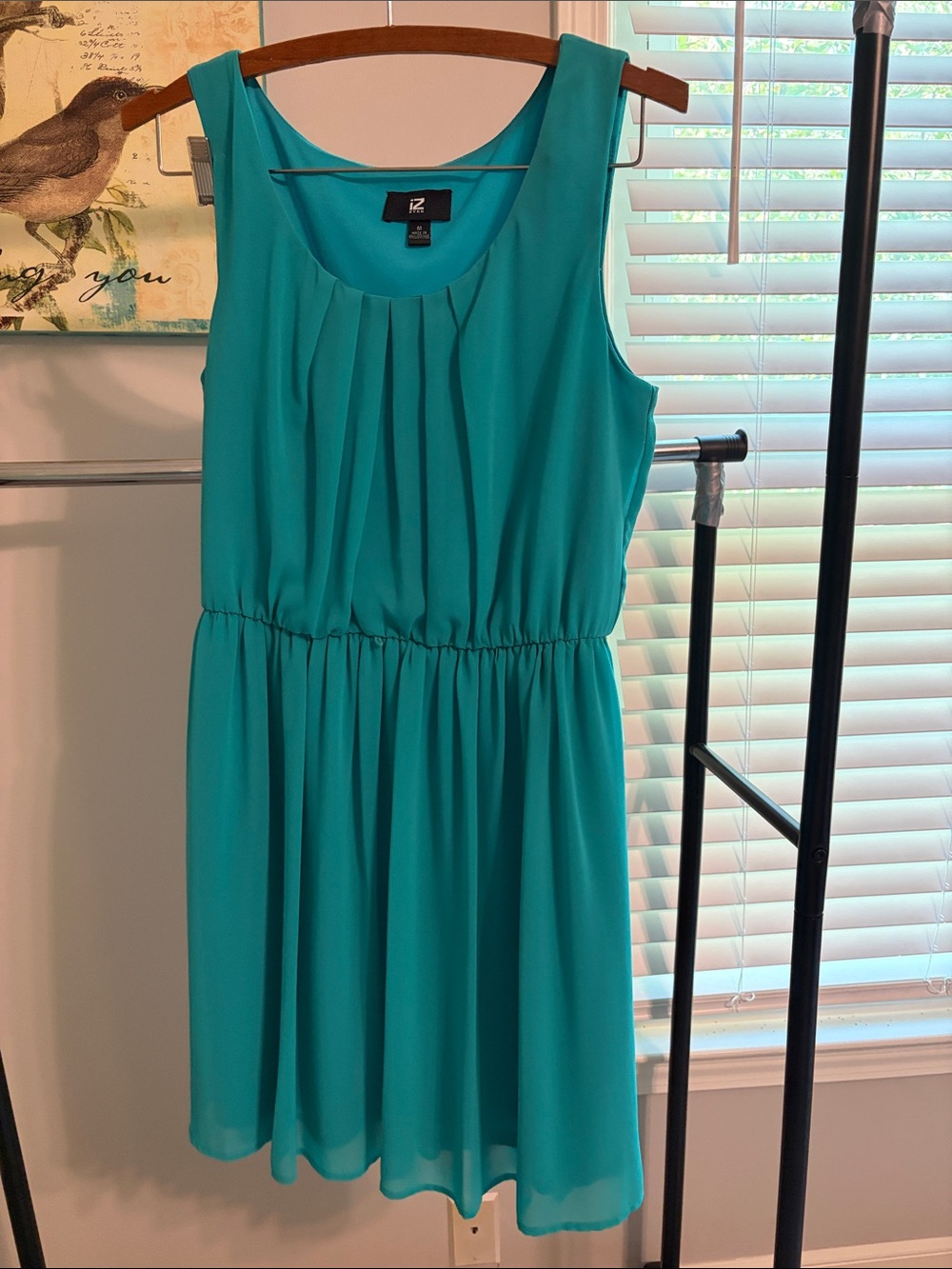 Byer California Teal Pleated Waist Sleeveless Dress